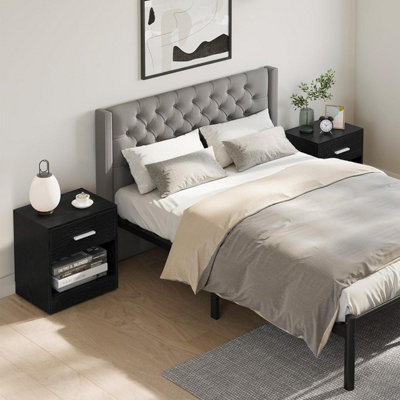 VASAGLE Set of 2 End Tables, Nightstands, with Drawer, Handle, and Open Storage, for Bedroom or Living Room, Classic Black
