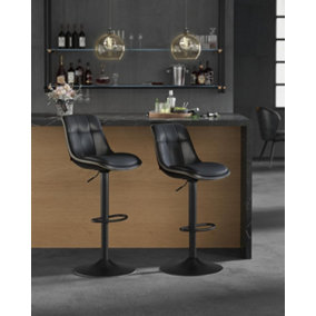 VASAGLE Set of 2 Kitchen Seating, Quilted Synthetic Leather Bar Stools, Height Adjustable Swivel, Backrest & Footrest, Ink Black