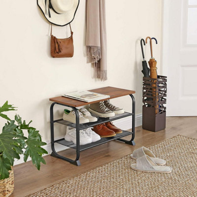 VASAGLE Shoe Bench, Industrial Shoe Rack with 2 Mesh Shelves, Rounded ...