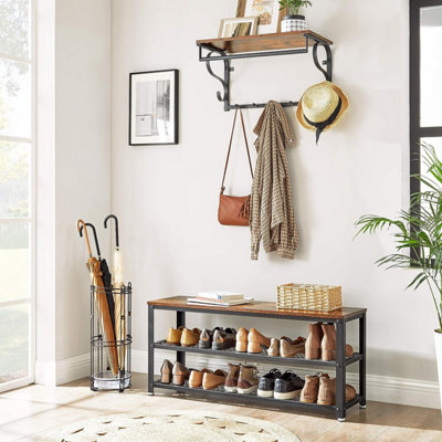VASAGLE Shoe Bench, Shoe Rack with 2 Shelves, Shoe Organiser, 100 x 30 ...