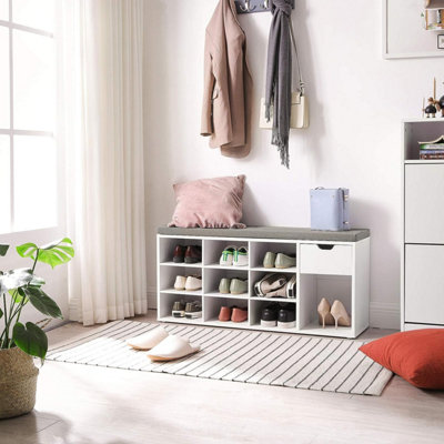 VASAGLE Shoe Bench, Storage Bench with Drawer and Open Compartments ...