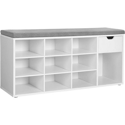 VASAGLE Shoe Bench, Storage Bench with Drawer and Open Compartments, Shoe Shelf, Padded Seat, for Entrance Corridor Bedroom