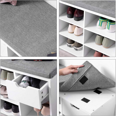 VASAGLE Shoe Bench Storage Bench with Drawer and Open Compartments Shoe Shelf Padded Seat for Entrance Corridor Bedroom DIY at B Q