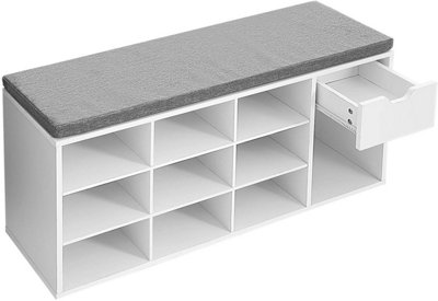 VASAGLE Shoe Bench Storage Bench with Drawer and Open Compartments Shoe Shelf Padded Seat for Entrance Corridor Bedroom DIY at B Q