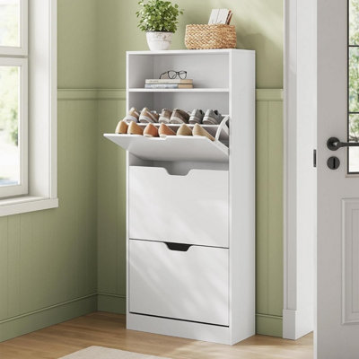 VASAGLE Shoe Cabinet with 3 Flaps Shoe Rack Open Compartment Adjustable Divider Hallway Cloudy White DIY at B Q