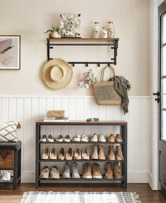 VASAGLE Shoe Rack, Shoe Organiser with 3 Mesh Shelves, for Hallway, Living Room, Bedroom, Simple Structure, Stable, Industrial
