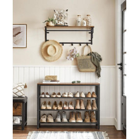 VASAGLE Shoe Rack, Shoe Organiser with 3 Mesh Shelves, for Hallway, Living Room, Bedroom, Simple Structure, Stable, Industrial
