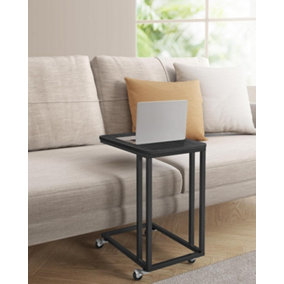 VASAGLE Side Table, Coffee Table, Steel Frame with Castors, Easy Assembly, Modern for Living Room, Bedroom, Balcony, Ebony Black