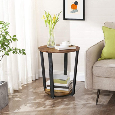 VASAGLE Side Table, Industrial Coffee Table, Round Sofa Table With Iron Frame, for Living Room, Bedroom, Stable and Simple