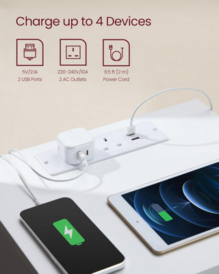 VASAGLE Side Table Pair, Modern Charging Units with Multiple Drawers, Cloud White