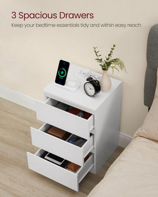 VASAGLE Side Table Pair, Modern Charging Units with Multiple Drawers, Cloud White