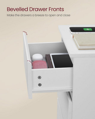 VASAGLE Side Table Pair, Modern Charging Units with Multiple Drawers, Cloud White