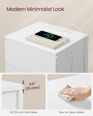 VASAGLE Side Table Pair, Modern Charging Units with Multiple Drawers, Cloud White