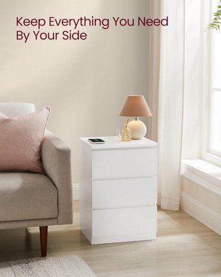 VASAGLE Side Table Pair, Modern Charging Units with Multiple Drawers, Cloud White