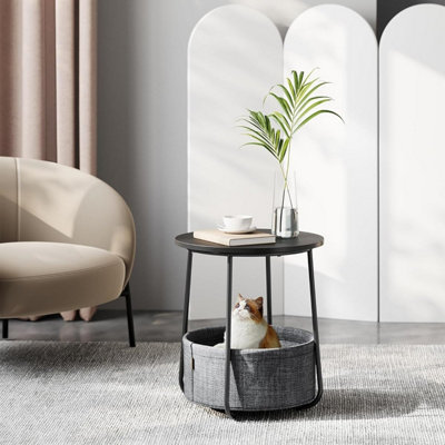 VASAGLE Side Table, Round End Table with Fabric Basket, Spacious, for Any Space, Bedside Table, Modern, Ebony Black & Slate Grey