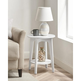 VASAGLE Side Table, Small Round Table for Living Room, Bedside Table for Small Spaces with Lower Shelf, Modern Style, White
