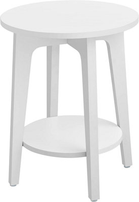 VASAGLE Side Table, Small Round Table for Living Room, Bedside Table for Small Spaces with Lower Shelf, Modern Style, White