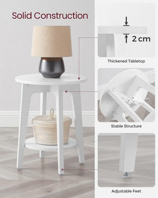 VASAGLE Side Table, Small Round Table for Living Room, Bedside Table for Small Spaces with Lower Shelf, Modern Style, White