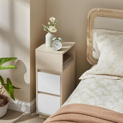 VASAGLE Side Table, Space-Saving Unit with Double Drawers and Storage Shelf, Natural Beige and Cloud White