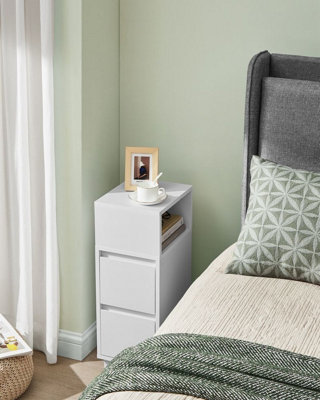 VASAGLE Side Table, Storage Drawer and Open Shelf with Solid Wood Legs, Perfect for Bedroom or Living Room, Cloud White