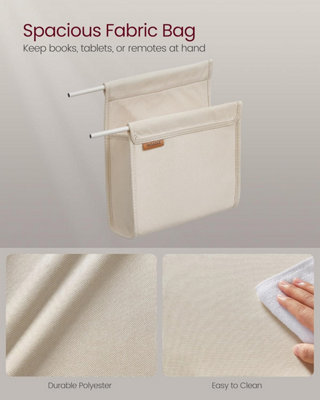 VASAGLE Side Table with Fabric Storage Bag, Compact C-Shape End Table, Adjustable Feet and Swivel Castors, Cream White