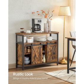 VASAGLE Sideboard, Buffet Server, Kitchen Hutch, Storage Console, with Sliding Doors, Adjustable Racks, Rustic Brown and Ink Black