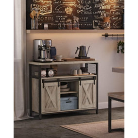 VASAGLE Sideboard, Kitchen Pantry, Storage Cabinet, with 2 Sliding Barn Doors, Adjustable Shelving, Heather Greige and Ink Black