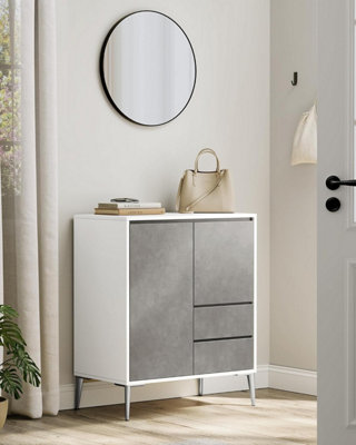 VASAGLE Sideboard, Storage Cabinet with 2 Drawers, 2 Compartments with Doors and Height Adjustable Shelves, Modern, Concrete Grey