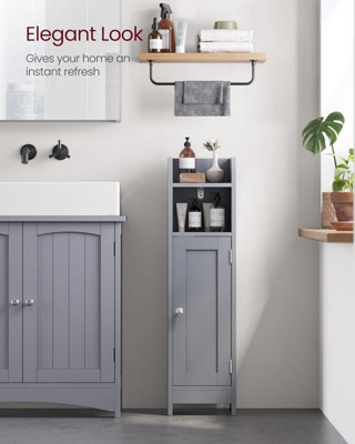 VASAGLE Slim Bathroom Floor Storage Cabinet Freestanding Bathroom Storage Unit Narrow Bathroom Storage Cabinet Dove Grey