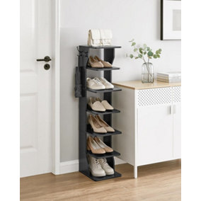 VASAGLE Slim Shoe Rack, Narrow Shoe Storage Organiser, 7-Tier Shoe Stand, for Small Spaces, Hallway, Cloakroom, Black