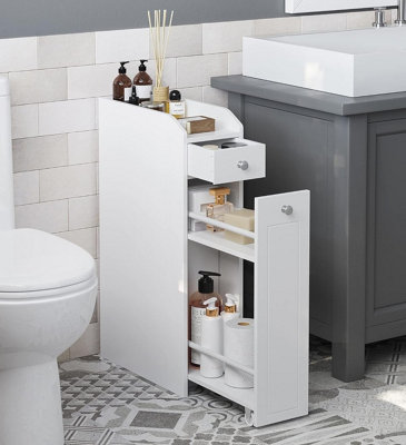 VASAGLE Small Bathroom Cabinet Slim Bathroom Storage Unit Bathroom Organiser Freestanding Toilet Paper Storage Cabinet White