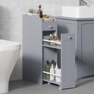 VASAGLE Small Bathroom Cabinet, Slim Bathroom Storage Unit, Organiser, Freestanding Storage Cabinet with Drawers, Dove Grey