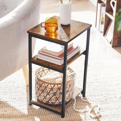 VASAGLE Sofa Side Table, 3-Tier End Table, Bedside Table, for Living Room, Bedroom, Home Office, Rustic Brown and Classic Black