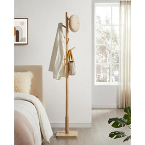 VASAGLE Solid Wood Coat Rack, Free-Standing Hall Tree with 8 Hooks for Coats, Hats, and Purses, Natural Beige