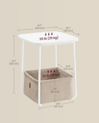 VASAGLE Square Storage Unit, Modern Bedside Table with Fabric Insert, Matte White and Camel Brown