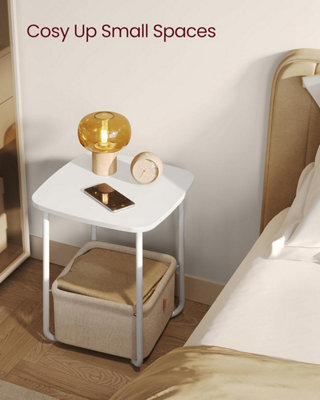 VASAGLE Square Storage Unit, Modern Bedside Table with Fabric Insert, Matte White and Camel Brown