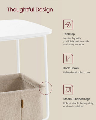 VASAGLE Square Storage Unit, Modern Bedside Table with Fabric Insert, Matte White and Camel Brown
