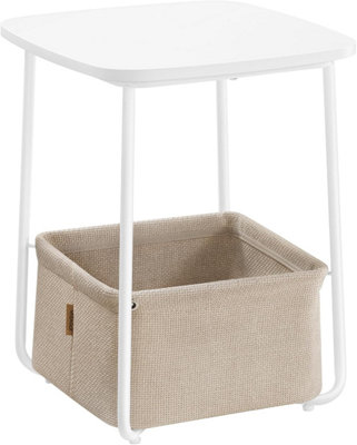 VASAGLE Square Storage Unit, Modern Bedside Table with Fabric Insert, Matte White and Camel Brown