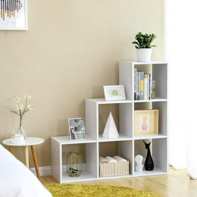 VASAGLE Stair Shelf, Bookcase, Step Shelf, Standing Shelf, 6 Cubes, Ladder Shelf, Room Divider, Cube Shelf, Freestanding, White