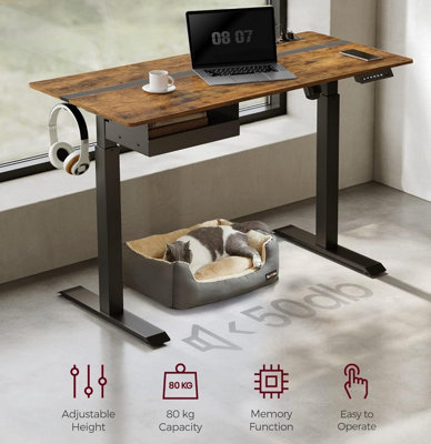 VASAGLE Standing Table, Electric Height-Adjustable Workstation with Memory System, Rustic Brown and Black