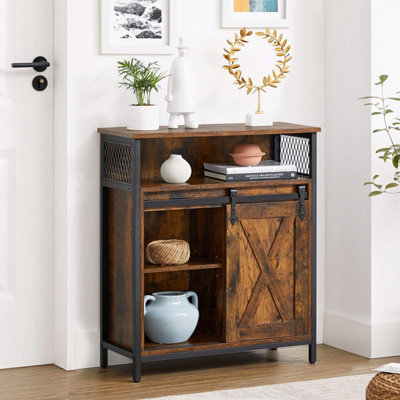 Wooden Bathroom Storage Cabinet with Sliding Barn Door and 3-level