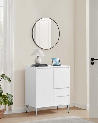 VASAGLE Storage Sideboard, Contemporary Cabinet with 2 Drawers and 2 Door Compartments, Adjustable Shelves, Cloud White