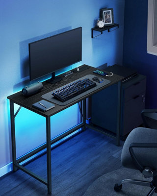 VASAGLE Study Desk with LED Lights, Computer Table, Power Outlets ...