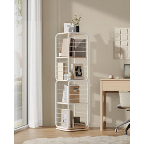VASAGLE Swivel Bookshelf, Corner Bookcase with Integrated Bookends,  Natural Beige and Cloud White
