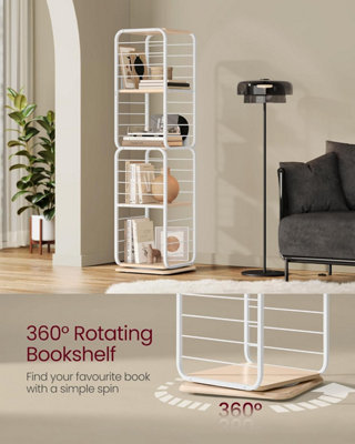 VASAGLE Swivel Bookshelf, Corner Bookcase with Integrated Bookends,  Natural Beige and Cloud White