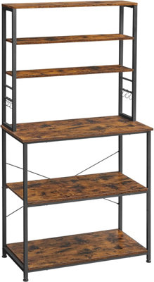 OGEMXU Coffee Bar Station,5 Tier Coffee Stand With Organizer Storage Drawers,Kitchen Corner Cabinet With 4 S-Shaped Hooks & Dual Wood,Kitchen Shelf