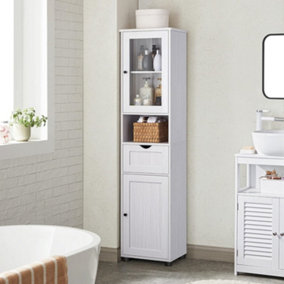 VASAGLE Tall Bathroom Cabinet Free Standing, Slim Bathroom Cupboard, with Open Shelf, Glass Door,Space-Saving, Light Grey