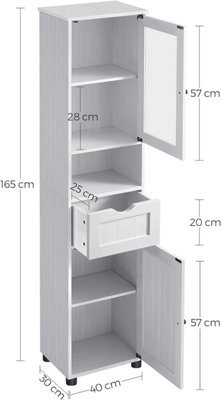 VASAGLE Tall Bathroom Cabinet Free Standing, Slim Bathroom Cupboard, with Open Shelf, Glass Door,Space-Saving, Light Grey