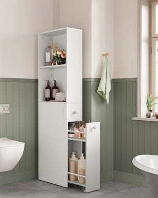 VASAGLE Tall Bathroom Cabinet Slim Bathroom Storage Cabinet Narrow Storage Unit with Drawers and Adjustable Shelf White