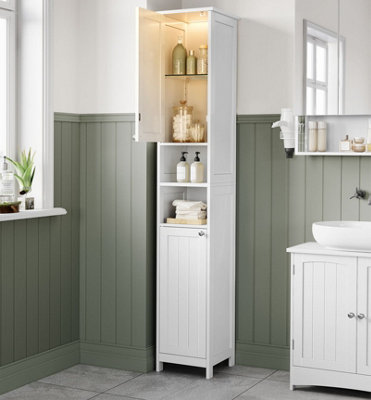 VASAGLE Tall Bathroom Cabinet with Lights, Slim Bathroom Storage ...